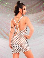 Sparkly Silver Mini Dress - Silver Chainmail Strap Dress