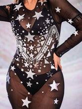 Sequin Rhinestone Dresses - Sheer Black Spandex Mesh Dress