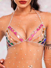 Sparkly Bra Top �Triangular Sequin Metal Chain Bra