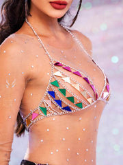 Sparkly Bra Top �Triangular Sequin Metal Chain Bra
