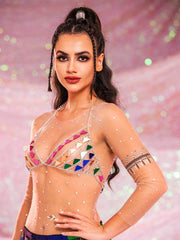 Sparkly Bra Top �Triangular Sequin Metal Chain Bra