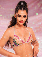 Sparkly Bra Top �Triangular Sequin Metal Chain Bra