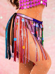 Iridescent Sequin Skirt - Fringed Rainbow Mini Skirt