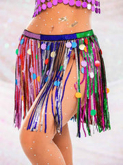 Iridescent Sequin Skirt - Fringed Rainbow Mini Skirt
