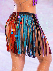 Iridescent Sequin Skirt - Fringed Rainbow Mini Skirt
