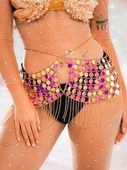 Sequin Tassel Skirt - Metal Chain Shiny Fringe Skirt