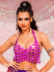 Purple Sequin Tank Top - Chainmail Halter Vest Top
