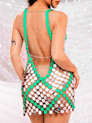 Silver Sparkly Mini Dress - Embellished Green Sequin Dress