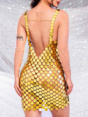 Gold Sequin Mini Shift Dress