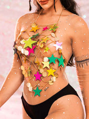 Star Sequin Top - Gold Metal Chain Round Sequin Top