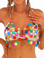 Metal Chain Rainbow Sequin Bra Top