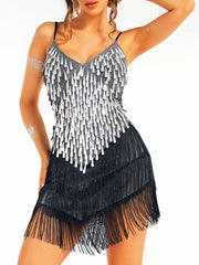 Silver Sequin Black Tassel Dress