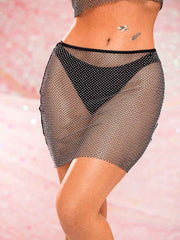 Mesh Two Piece Set - Black Mesh Rhinestone Set