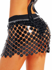 Black Chain Sequin Mini Skirt