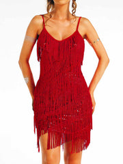 Bohemian Red Sequin Tassel Dress