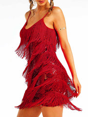 Bohemian Red Sequin Tassel Dress