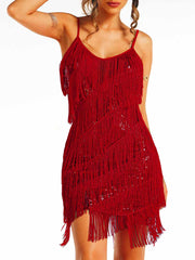 Bohemian Red Sequin Tassel Dress