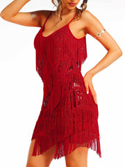 Bohemian Red Sequin Tassel Dress