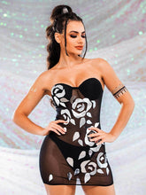 Black Strapless Sequin Dress - Mirrored Sheer Dresses