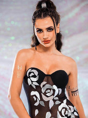 Black Strapless Sequin Dress - Mirrored Sheer Dresses