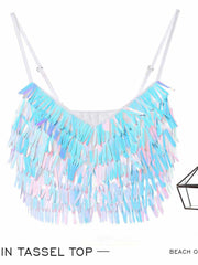 Rainbow Sequin Tassel Cropped Top