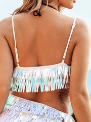 Rainbow Sequin Tassel Cropped Top