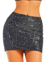 Silver Sequin Black Mini Skirt