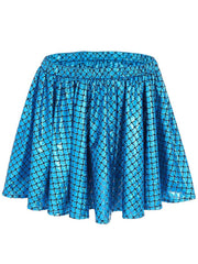 Blue Metallic Fish Scale Mini Skirt