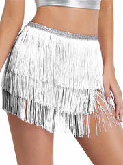 Silver Sequin Tassel Skirt