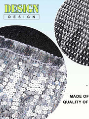 Silver Sequin Tasseled Rhinestone Fishnet Skirt