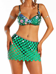 Marine Style Green Short Shiny Two-Piece Set
