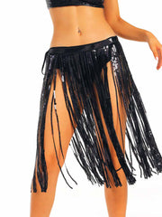 Black Sequin Tassel Midi Skirt