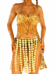 Gold Sequin Fringe Dance Skirt