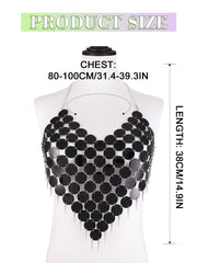 Black Round Sequin Halter Tank Top