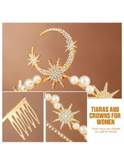 Gold Star and Moon Crown with Pearls