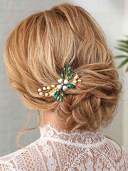 Hairpin with Green Crystal and Pearl Decoration