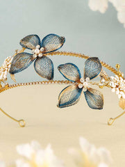 Gold Headband with Rhinestone and Pearl Flower Charm