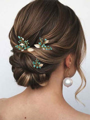 3-Pack Emerald Green Rhinestone Gold Foil Hairpins