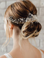 Silver Vine White Flower Leaf Pearl Hair Accessory