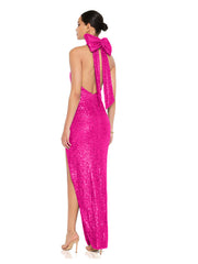 Sequin Halter Backless Party Dress with Statement Bow