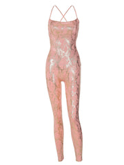 Reflective Snake Print High-Waisted Jumpsuit