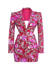 Deep V Backless Sequin Blazer Bodycon Dress