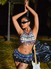 Beach Body Chain Star Rhinestone Skirt Set
