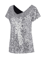 Gradient Sequin Short-Sleeve V-Neck Slim Fit T-Shirt
