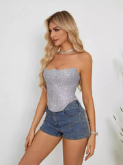 Summer Slim Fit Sexy Strapless Sequin Crop Top
