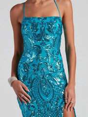 Elegant Off-Shoulder Sequin Slit Evening Party Gown