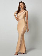 Mermaid Sequin One-Shoulder High-Waist Colorblock Gown