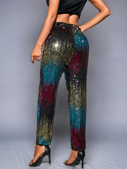 Multicolor Sequin High-Waisted Straight-Leg Pants