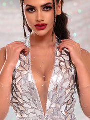 Silver Glitter Mini Dress �Silver Mirrored Sequin Dress