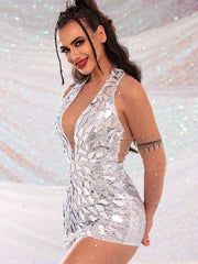 Silver Glitter Mini Dress �Silver Mirrored Sequin Dress